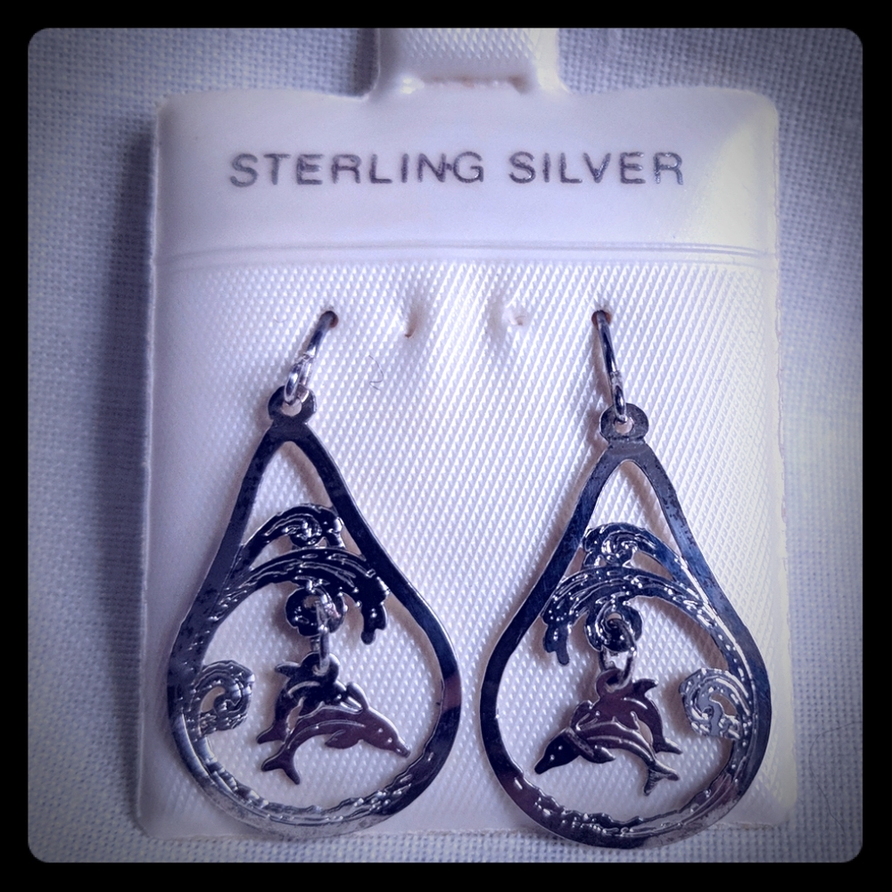 Delicate Sterling Silver dolphin cutout earrings